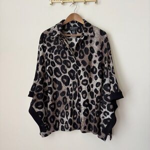 Frank Lyman Ruffle Sleeve Button Front Top Sz 12 Leopard Print